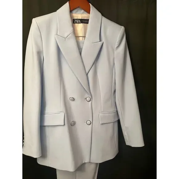 Zara 2 Piece Set Double Breasted Shoulder Pad Blazer and Slim High Waist Pants - Picture 9 of 15